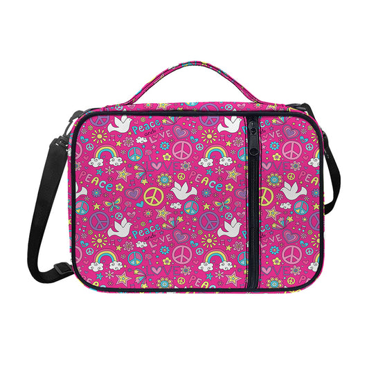 Girly Peace Sign And Love Pattern Print Shoulder Strap Bible Bag