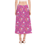 Girly Peace Sign And Love Pattern Print Side Slit Midi Skirt