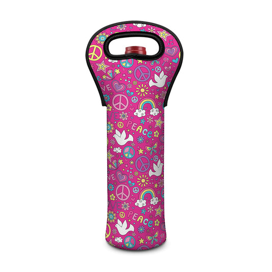 Girly Peace Sign And Love Pattern Print Single Neoprene Wine Tote