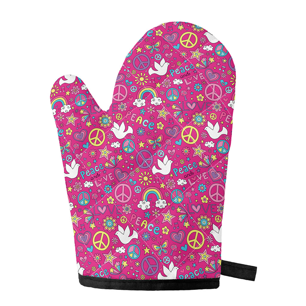 Girly Peace Sign And Love Pattern Print Single Oven Mitt