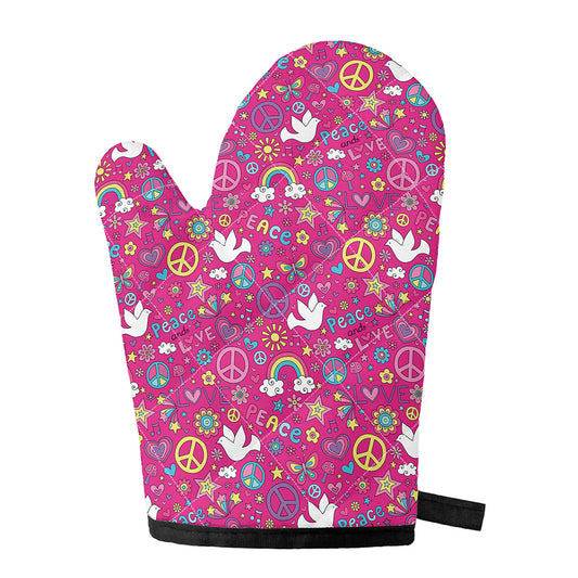 Girly Peace Sign And Love Pattern Print Single Oven Mitt
