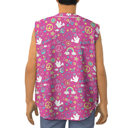 Girly Peace Sign And Love Pattern Print Sleeveless Baseball Jersey
