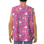Girly Peace Sign And Love Pattern Print Sleeveless Baseball Jersey