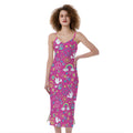 Girly Peace Sign And Love Pattern Print Slim Fit Midi Cami Dress