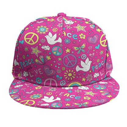 Girly Peace Sign And Love Pattern Print Snapback Cap