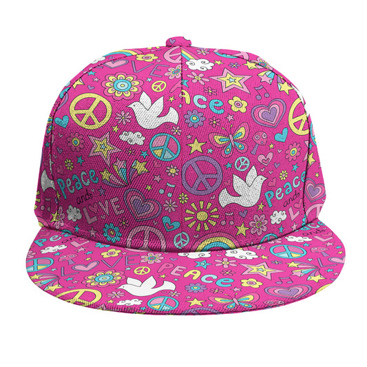 Girly Peace Sign And Love Pattern Print Snapback Cap