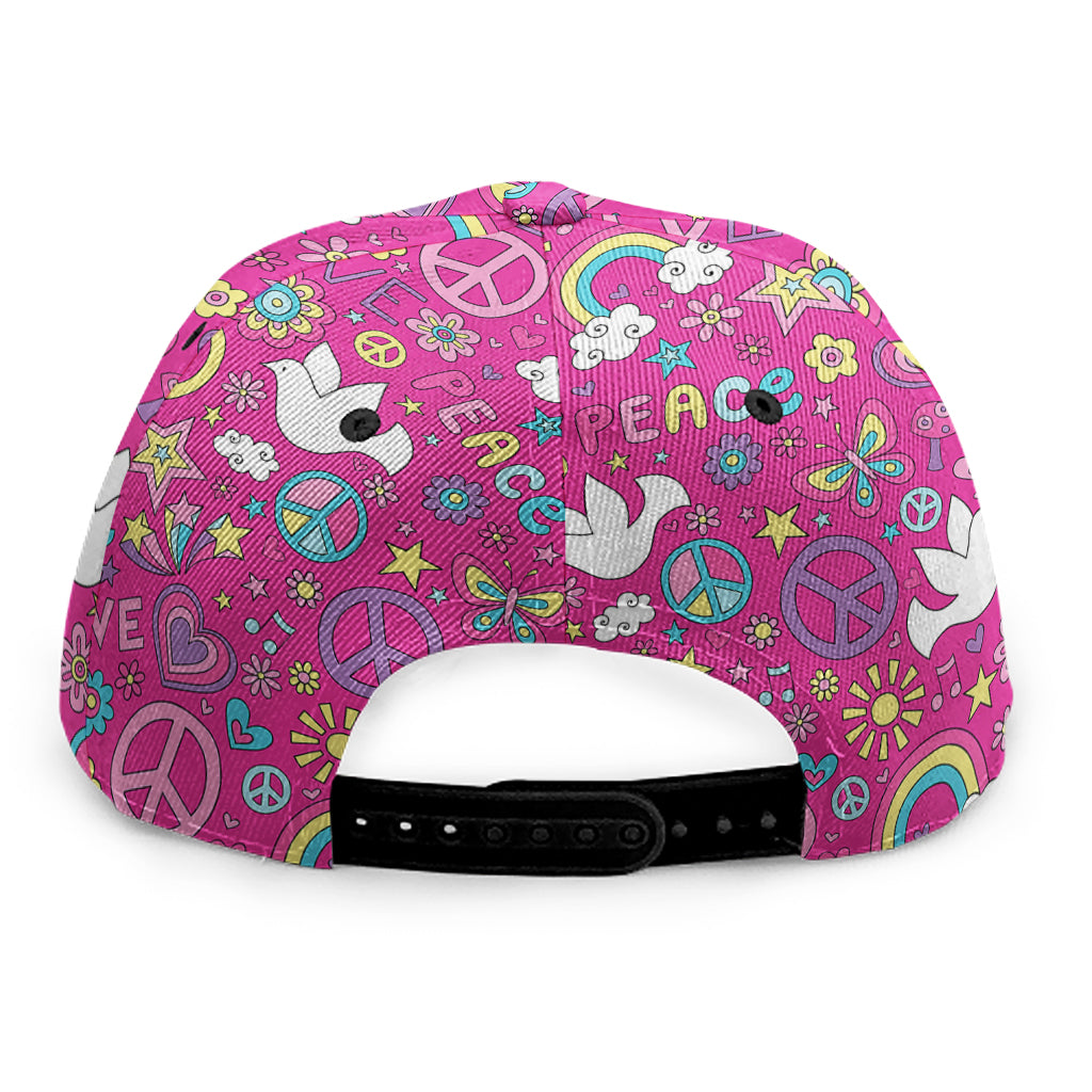 Girly Peace Sign And Love Pattern Print Snapback Cap