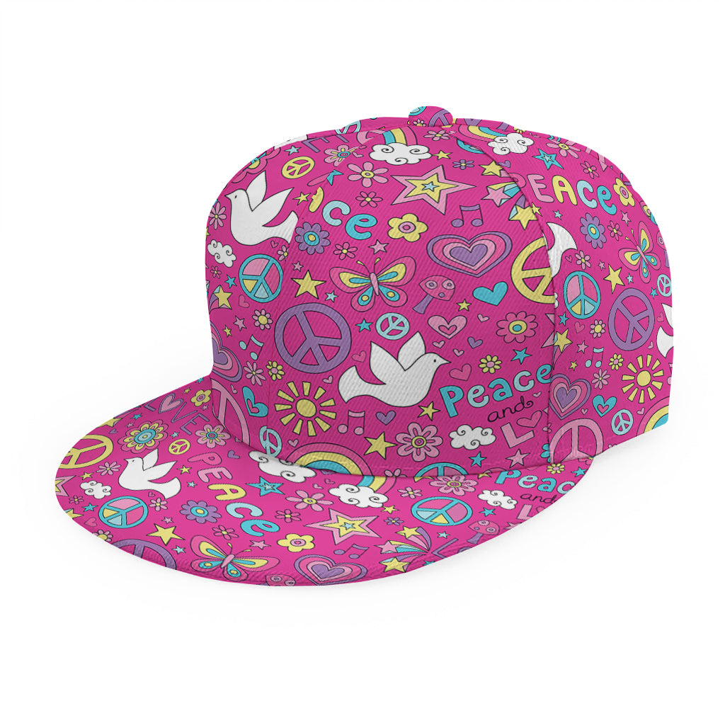 Girly Peace Sign And Love Pattern Print Snapback Cap