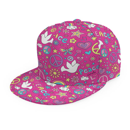 Girly Peace Sign And Love Pattern Print Snapback Cap