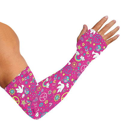 Girly Peace Sign And Love Pattern Print Sun Protection Arm Sleeves