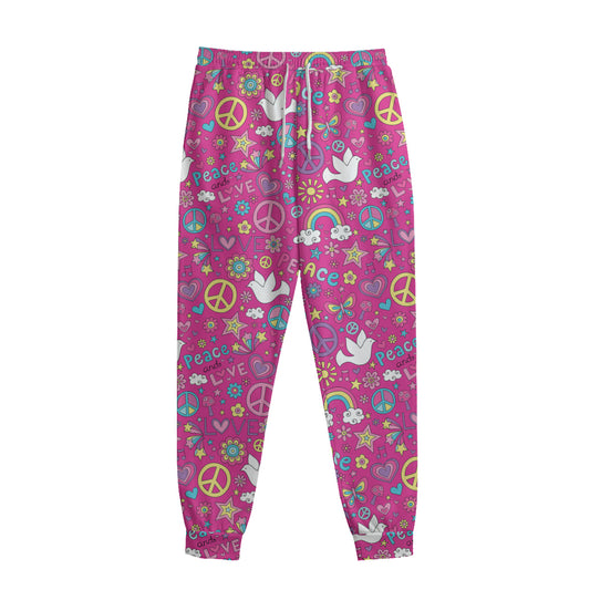 Girly Peace Sign And Love Pattern Print Sweatpants