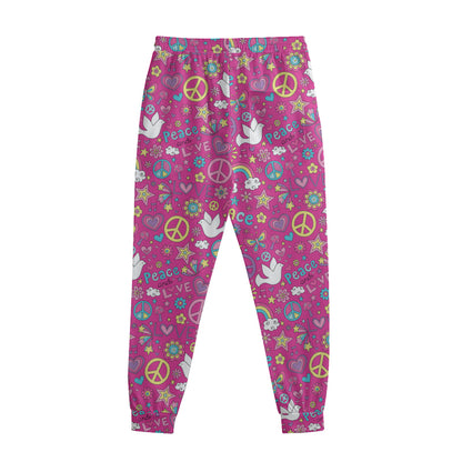 Girly Peace Sign And Love Pattern Print Sweatpants