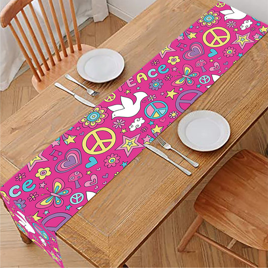 Girly Peace Sign And Love Pattern Print Table Runner