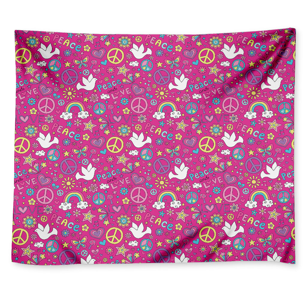 Girly Peace Sign And Love Pattern Print Tapestry