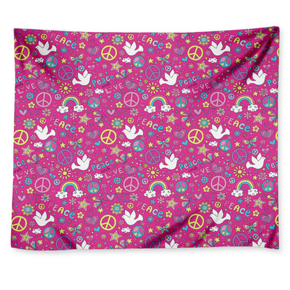 Girly Peace Sign And Love Pattern Print Tapestry