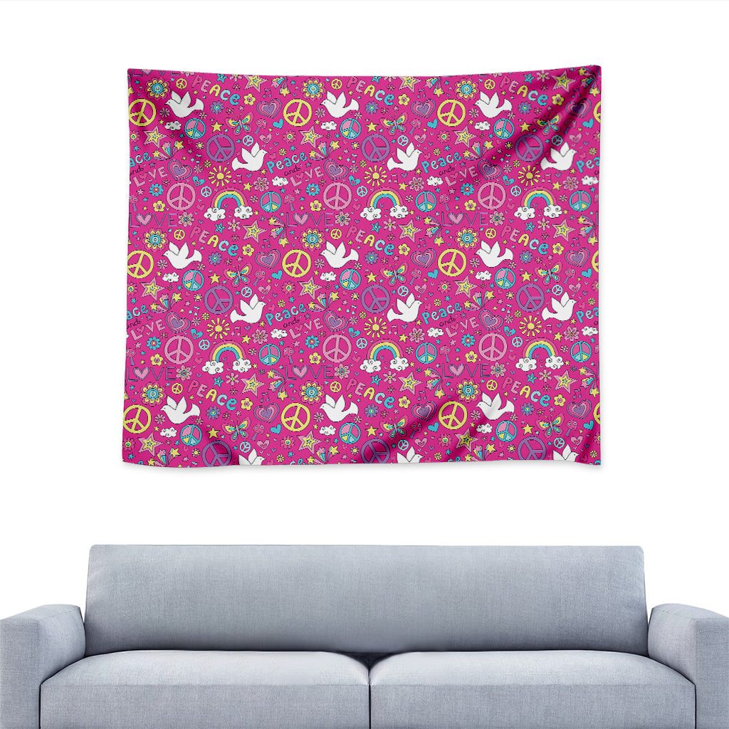 Girly Peace Sign And Love Pattern Print Tapestry
