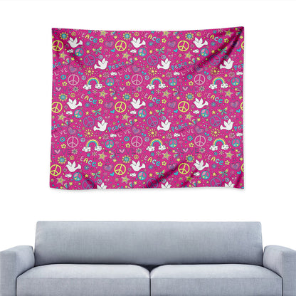 Girly Peace Sign And Love Pattern Print Tapestry