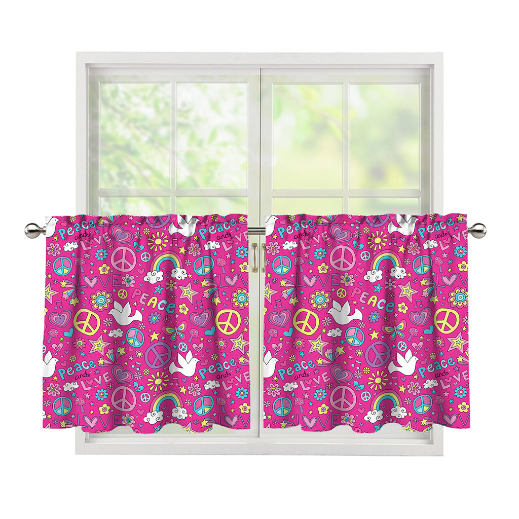 Girly Peace Sign And Love Pattern Print Tier Curtains