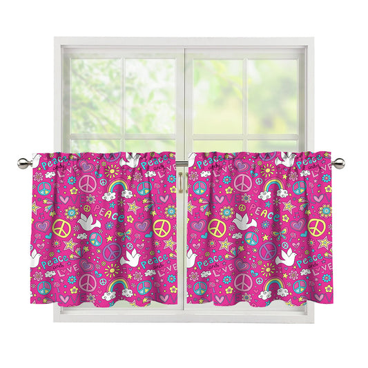 Girly Peace Sign And Love Pattern Print Tier Curtains