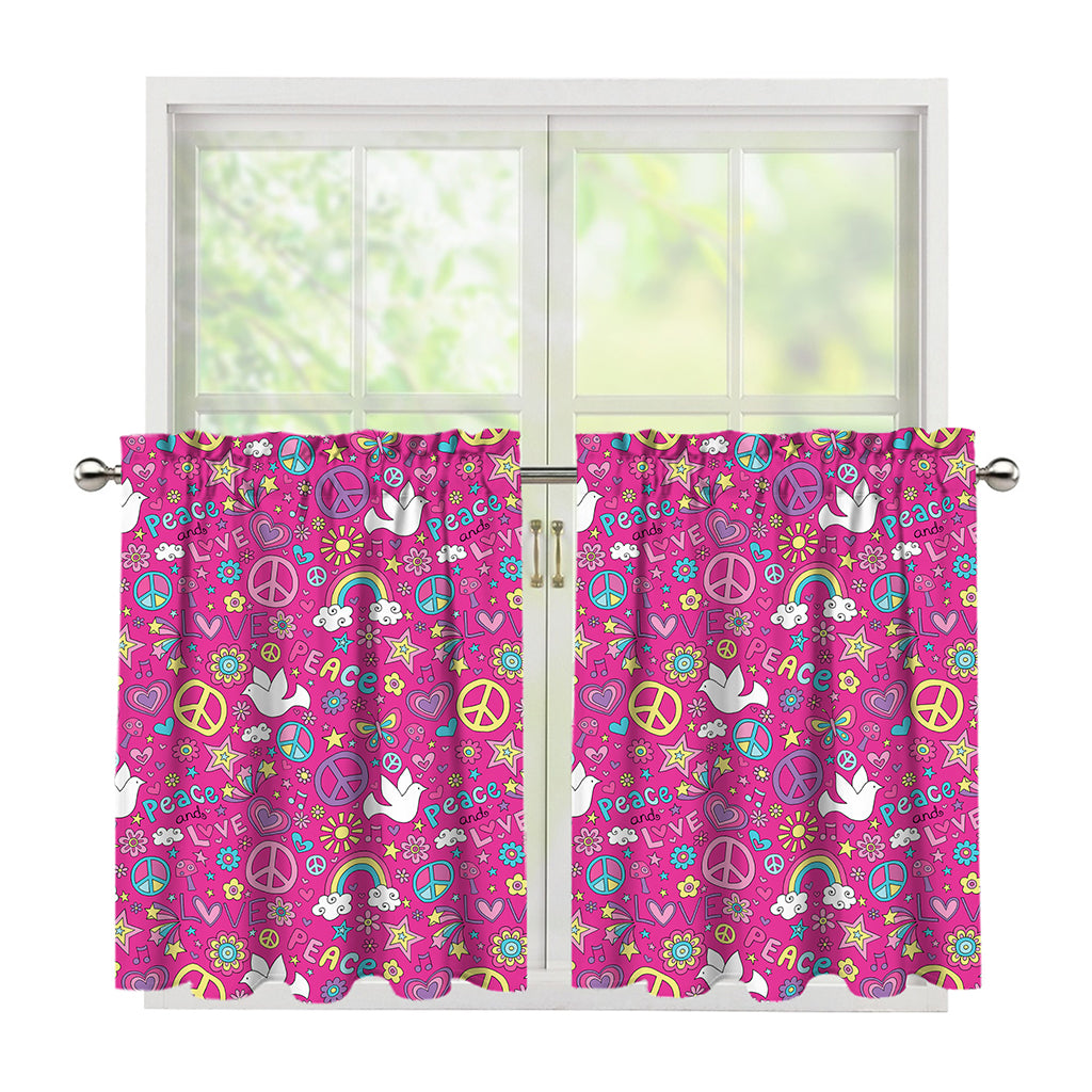 Girly Peace Sign And Love Pattern Print Tier Curtains