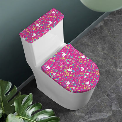 Girly Peace Sign And Love Pattern Print Toilet Lid And Tank Cover Set