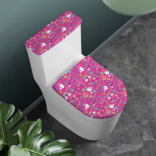 Girly Peace Sign And Love Pattern Print Toilet Lid And Tank Cover Set