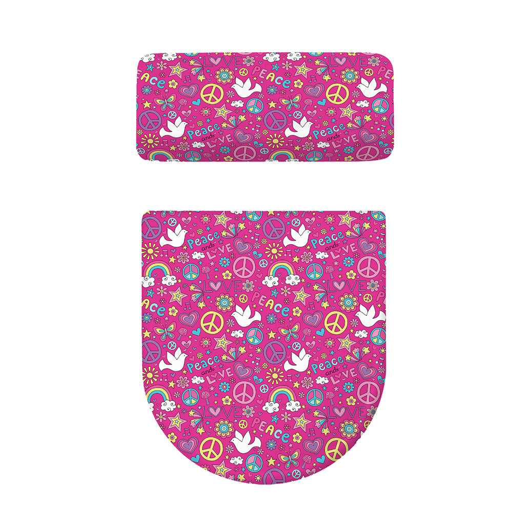 Girly Peace Sign And Love Pattern Print Toilet Lid And Tank Cover Set