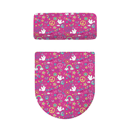 Girly Peace Sign And Love Pattern Print Toilet Lid And Tank Cover Set