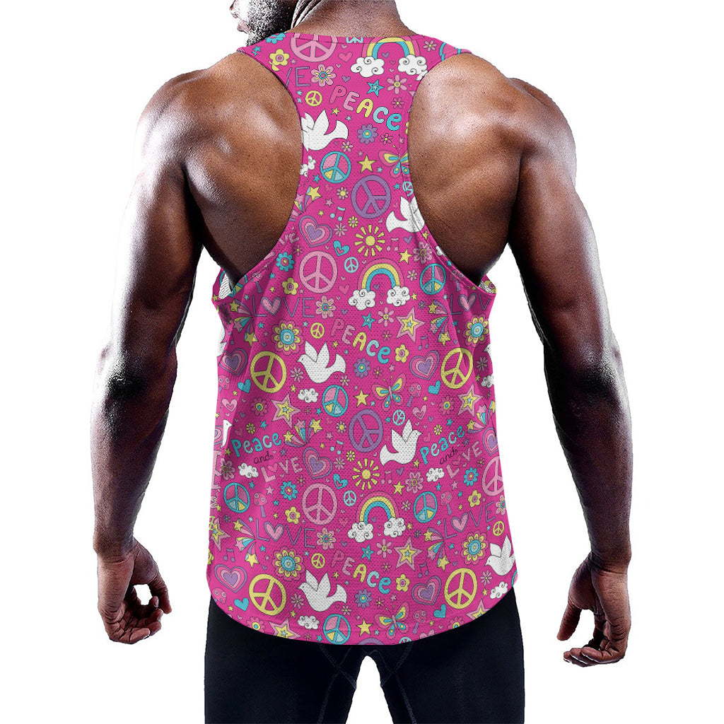 Girly Peace Sign And Love Pattern Print Training Tank Top