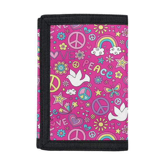 Girly Peace Sign And Love Pattern Print Trifold Wallet