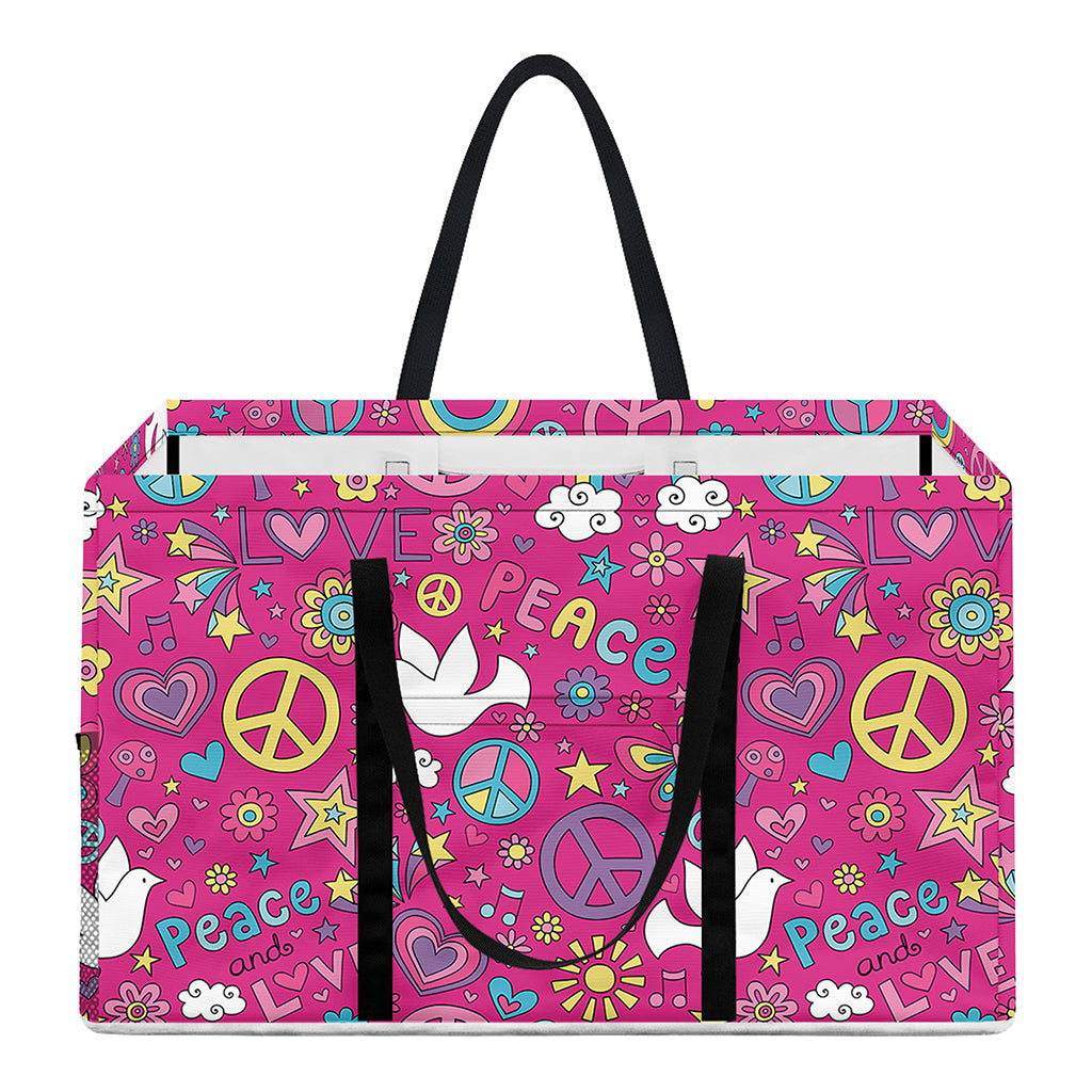 Girly Peace Sign And Love Pattern Print Utility Tote Bag
