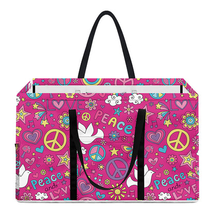Girly Peace Sign And Love Pattern Print Utility Tote Bag