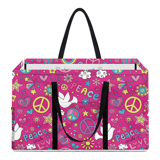 Girly Peace Sign And Love Pattern Print Utility Tote Bag