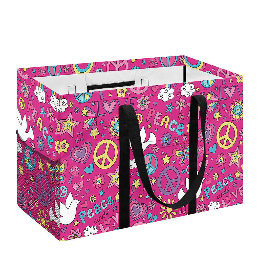 Girly Peace Sign And Love Pattern Print Utility Tote Bag