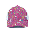 Girly Peace Sign And Love Pattern Print White Mesh Trucker Hat