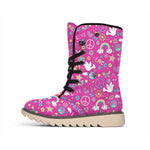 Girly Peace Sign And Love Pattern Print Winter Boots