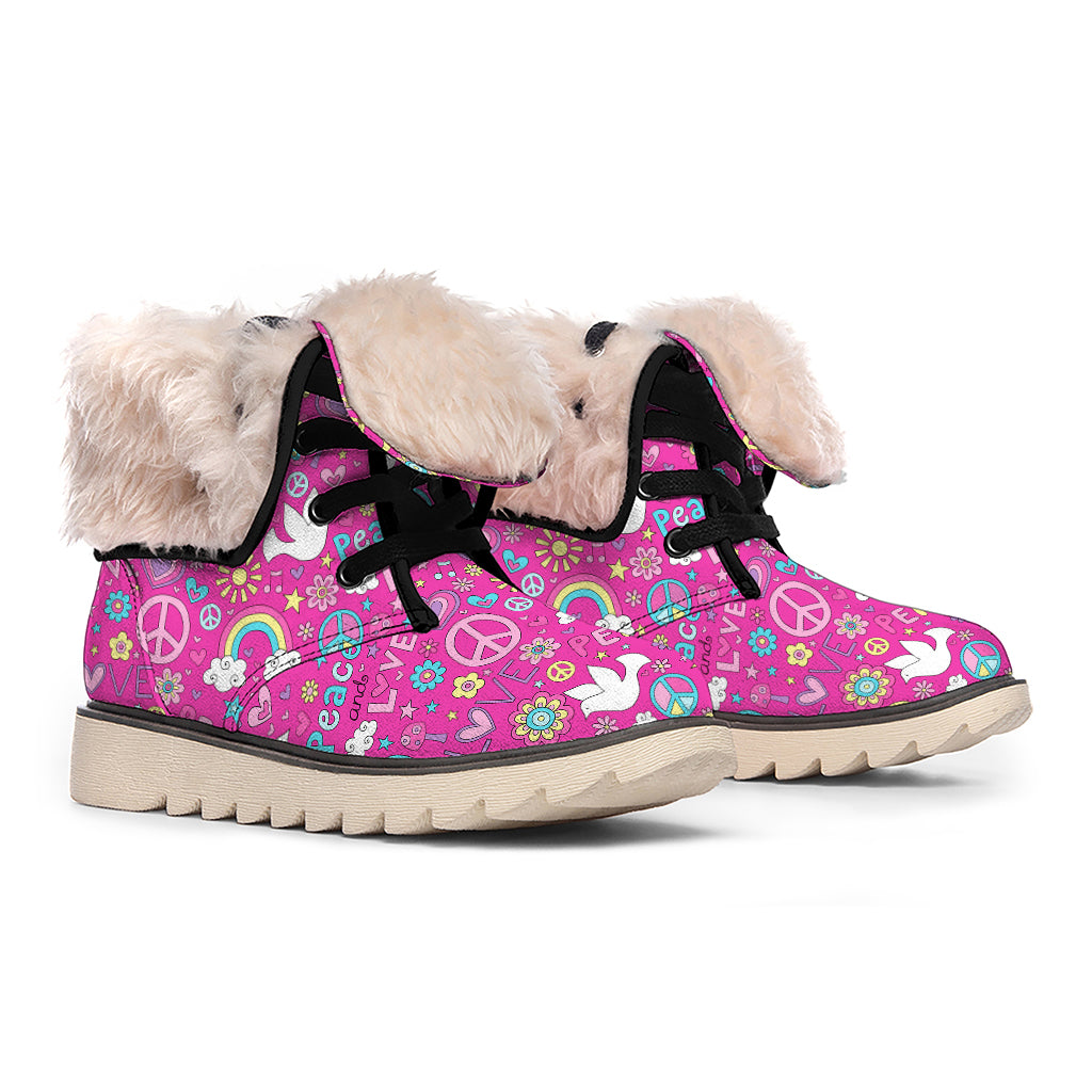 Girly Peace Sign And Love Pattern Print Winter Boots