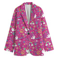 Girly Peace Sign And Love Pattern Print Women's Cotton Blazer