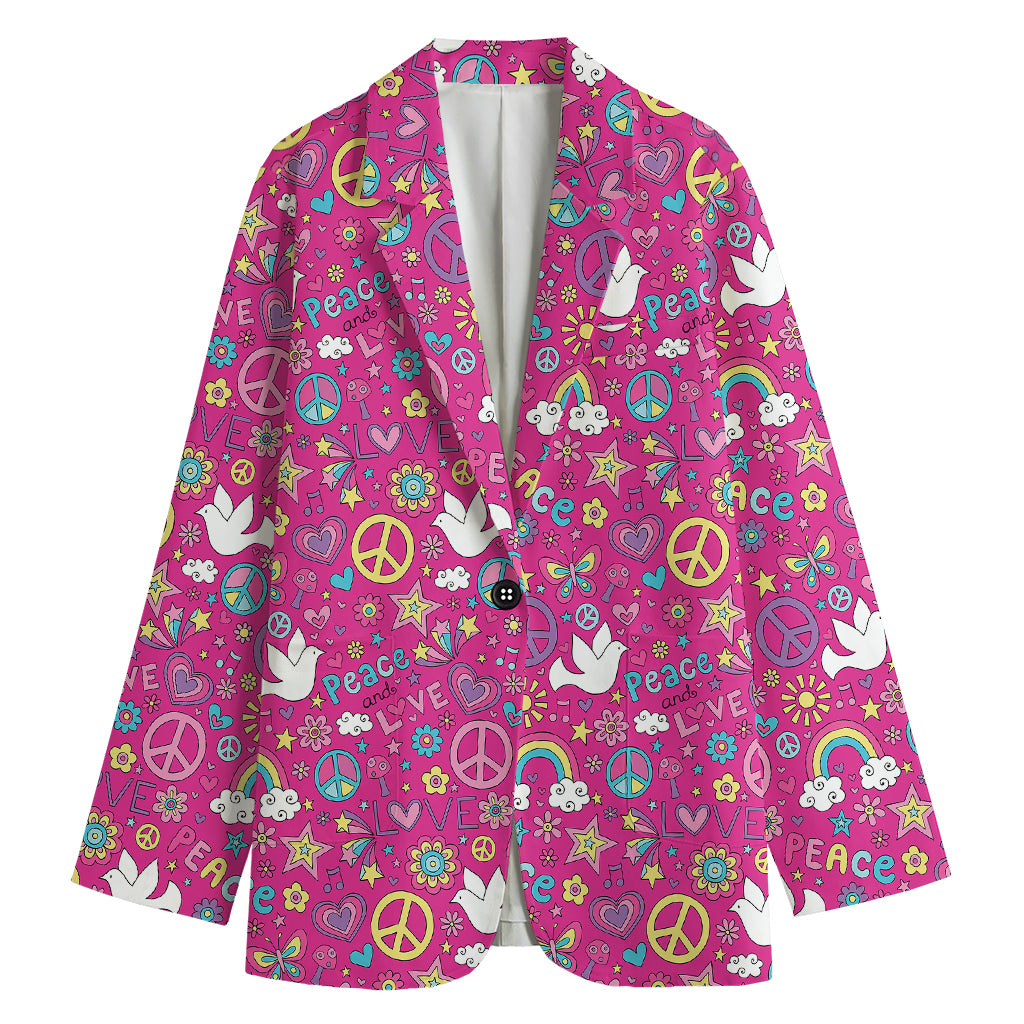 Girly Peace Sign And Love Pattern Print Women's Cotton Blazer