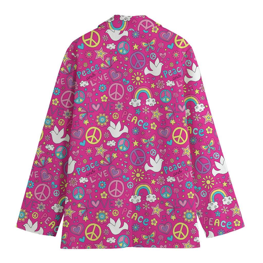 Girly Peace Sign And Love Pattern Print Women's Cotton Blazer