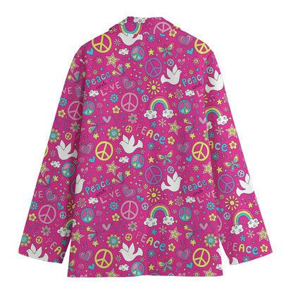 Girly Peace Sign And Love Pattern Print Women's Cotton Blazer