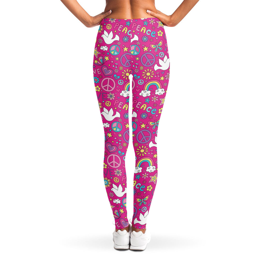 Girly Peace Sign And Love Pattern Print Women's Leggings