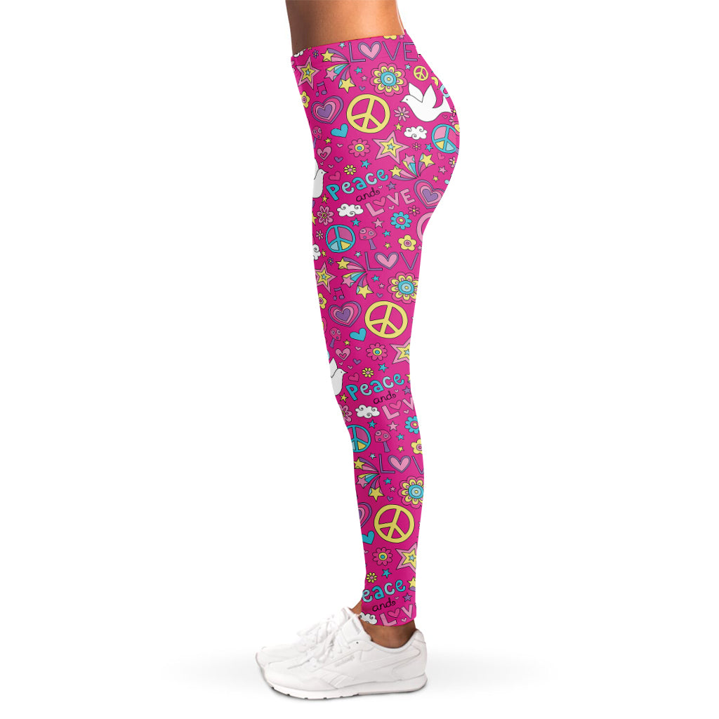 Girly Peace Sign And Love Pattern Print Women's Leggings
