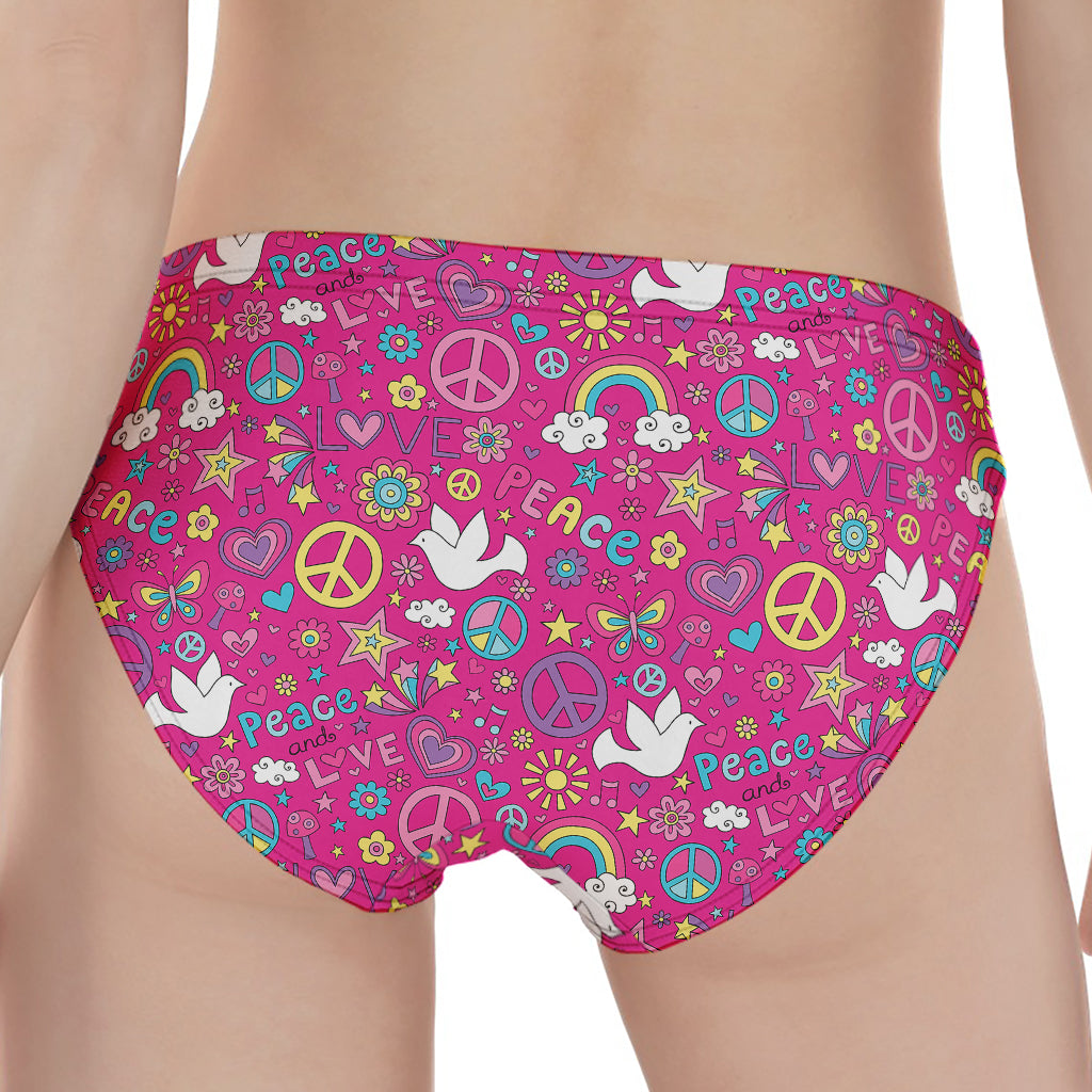 Girly Peace Sign And Love Pattern Print Women's Panties