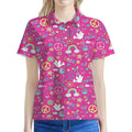 Girly Peace Sign And Love Pattern Print Women's Polo Shirt