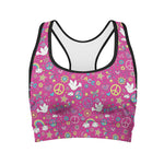 Girly Peace Sign And Love Pattern Print Women's Sports Bra