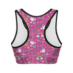 Girly Peace Sign And Love Pattern Print Women's Sports Bra