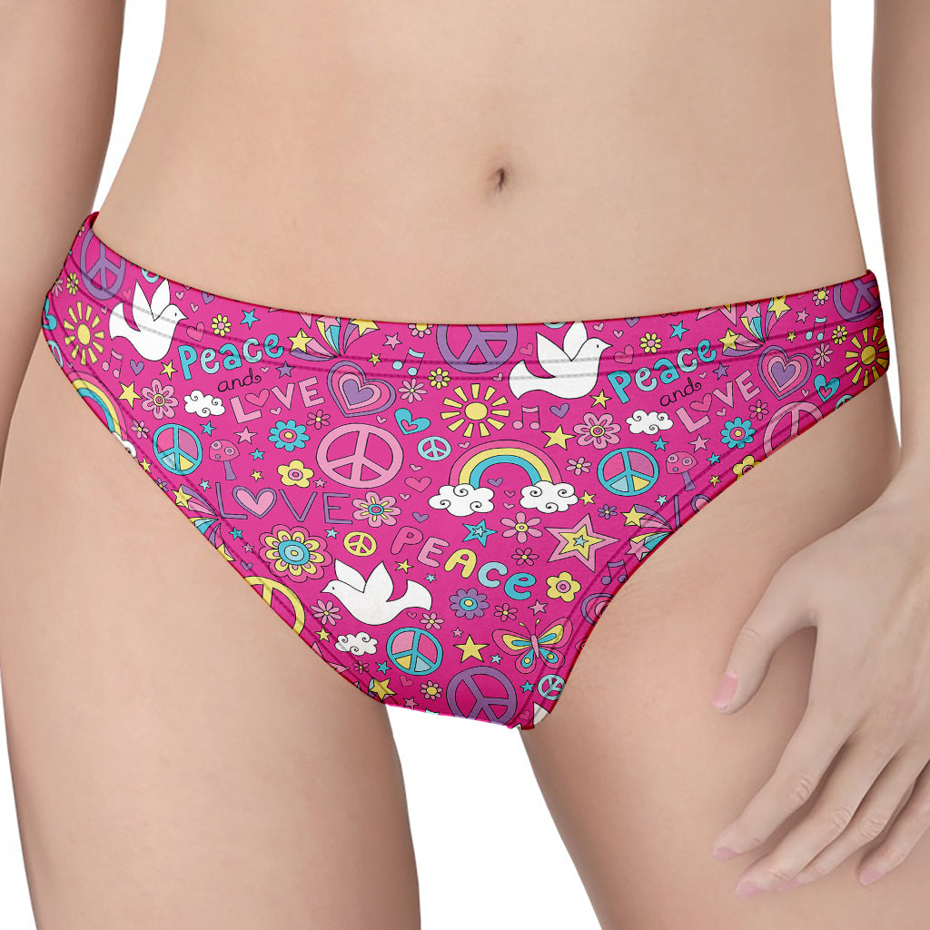 Girly Peace Sign And Love Pattern Print Women's Thong