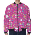 Girly Peace Sign And Love Pattern Print Zip Sleeve Bomber Jacket