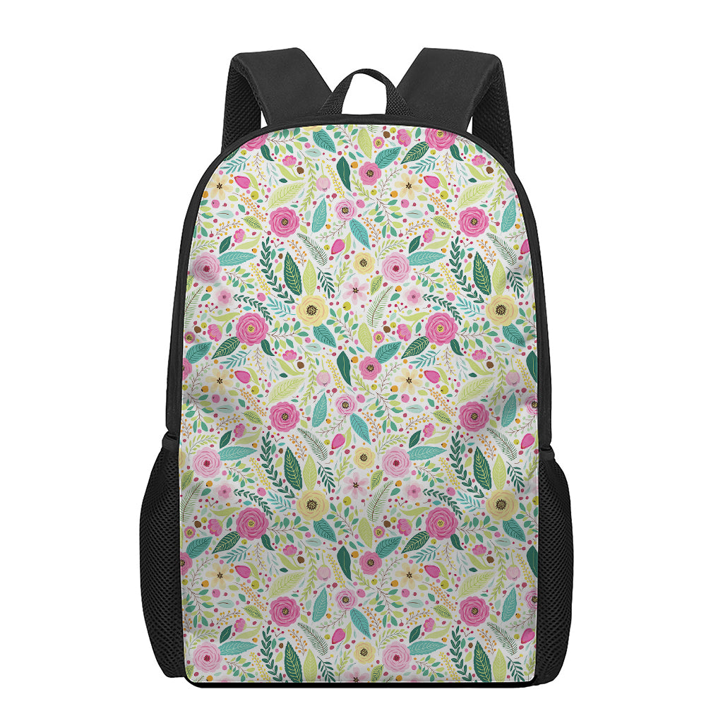 Girly Spring Flower Pattern Print 17 Inch Backpack